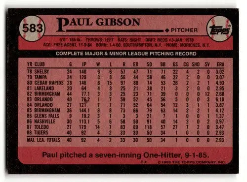 1989 Topps #583 Paul Gibson Detroit Tigers Baseball Cards EX/NM ID:53810 - Baseball Cards