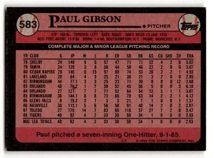 1989 Topps #583 Paul Gibson Detroit Tigers Baseball Cards EX/NM ID:53810 - Baseball Cards