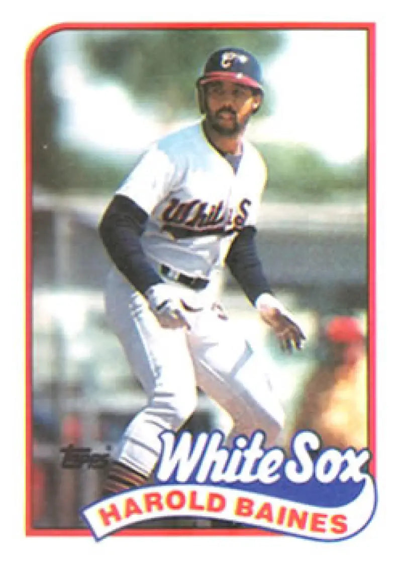 Baseball player in Chicago White Sox uniform mid-motion, showcasing Harold Baines