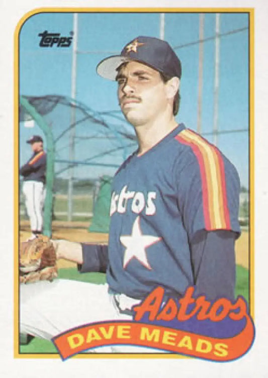 1989 Topps #589 Dave Meads baseball card featuring Houston Astros rainbow uniform