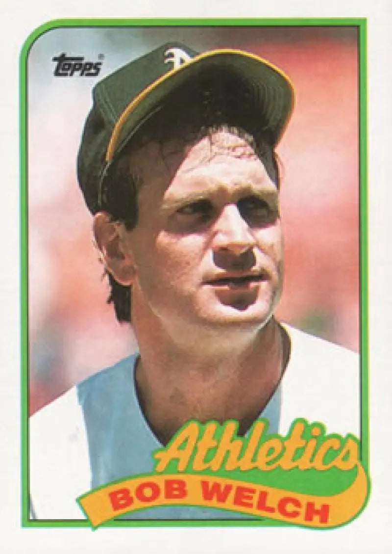 Vintage 1989 Topps Bob Welch Baseball Card featuring Oakland Athletics player in cap
