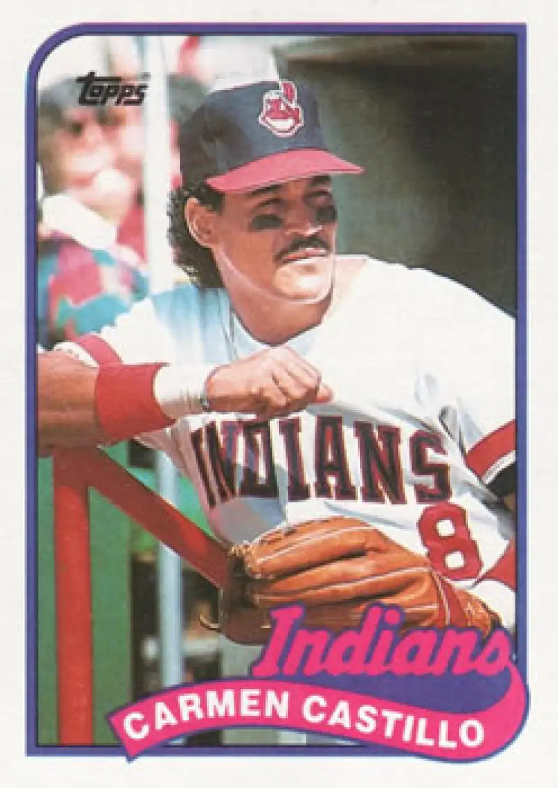 Carmen Castillo Cleveland Indians Baseball Card in white uniform with red trim