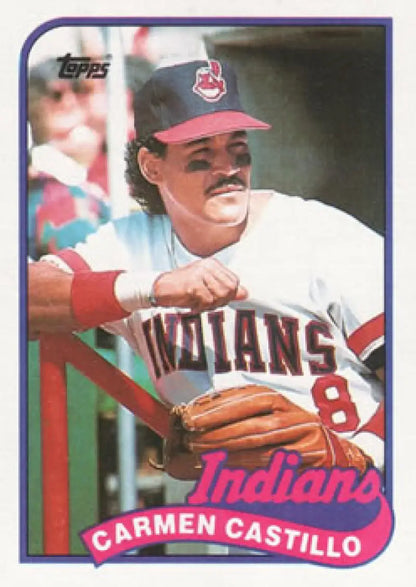 Carmen Castillo Cleveland Indians Baseball Card in white uniform with red trim