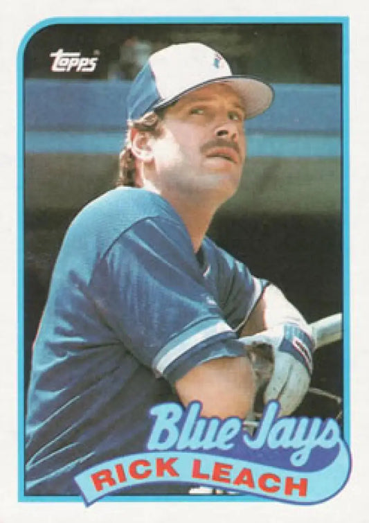 Vintage 1989 Topps Rick Leach Toronto Blue Jays baseball card in blue uniform