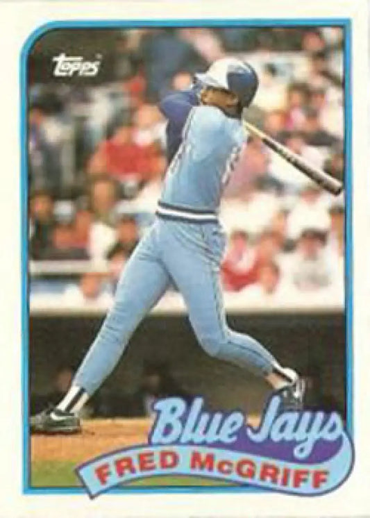 1989 Topps Fred McGriff Toronto Blue Jays card, player in powder blue uniform at bat