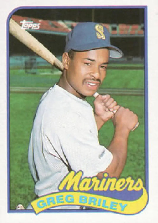 Baseball card of Greg Briley in batting stance for the Seattle Mariners Rookie