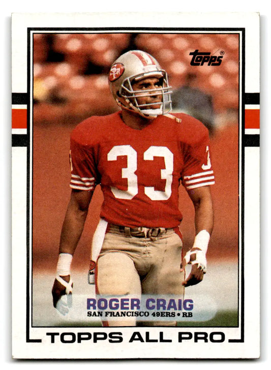 Original gloss 1989 Topps Roger Craig football card from the San Francisco 49ers