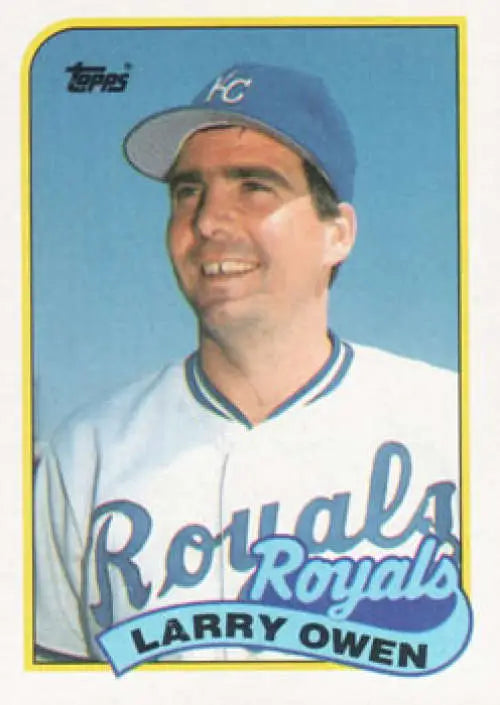 Vintage Topps baseball card of Kansas City Royals player Larry Owen in blue cap