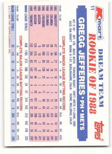 1989 Topps K-Mart Dream Team #11 Gregg Jefferies NM-MT Mets ID:60560 - Trading Cards