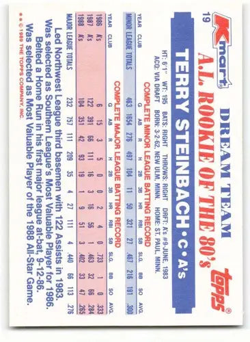 1989 Topps K-Mart Dream Team #19 Terry Steinbach NM-MT Athletics ID:60567 - Trading Cards
