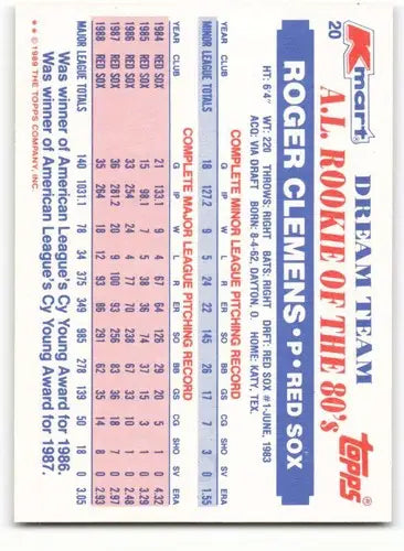 1989 Topps K-Mart Dream Team #20 Roger Clemens NM-MT Red Sox ID:60568 - Trading Cards