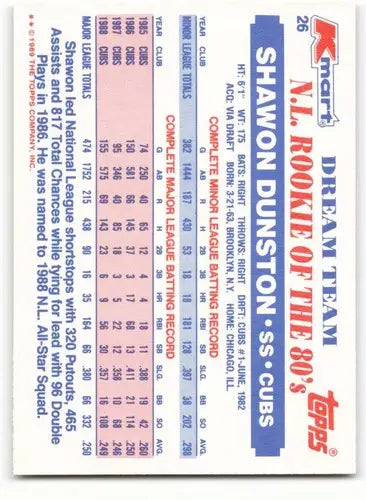 1989 Topps K-Mart Dream Team #26 Shawon Dunston NM-MT Cubs ID:60573 - Trading Cards