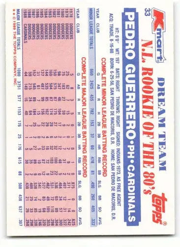1989 Topps K-Mart Dream Team #33 Pedro Guerrero NM-MT Cardinals ID:60580 - Trading Cards