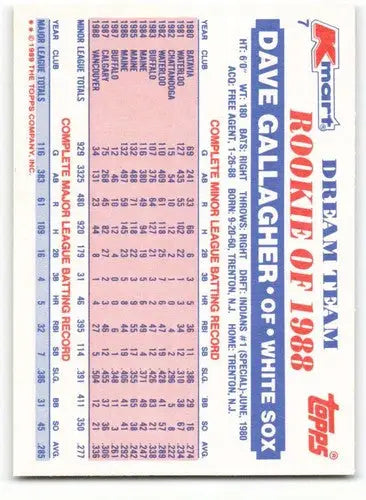 1989 Topps K-Mart Dream Team #7 Dave Gallagher NM-MT White Sox ID:60556 - Trading Cards