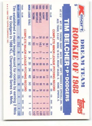 1989 Topps K-Mart Dream Team #9 Tim Belcher NM-MT Dodgers ID:60558 - Trading Cards