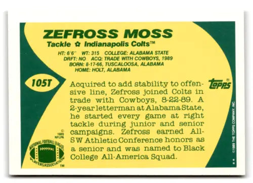 1989 Topps Traded #105T Zefross Moss NM Near Mint RC Rookie football card original gloss