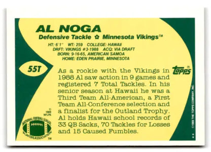 1989 Topps Traded 55T Al Noga NM Near Mint RC Rookie football card with original gloss