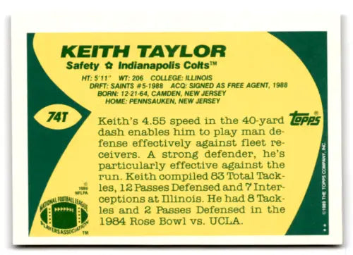 1989 Topps Traded #74T Keith Taylor NM Near Mint RC Rookie football card original gloss