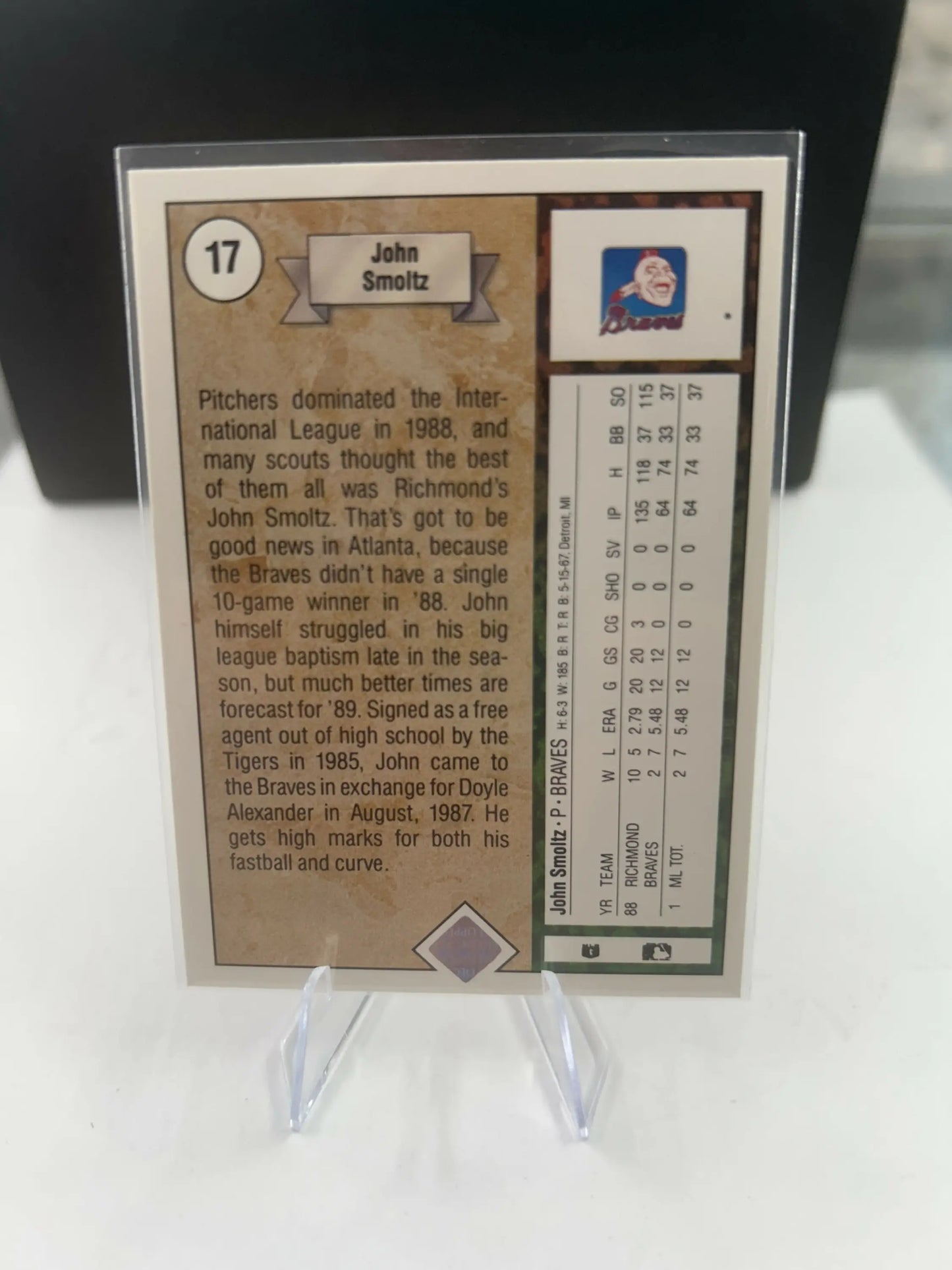 John Smoltz Braves rookie baseball card from 1989 Upper Deck Hall of Fame set