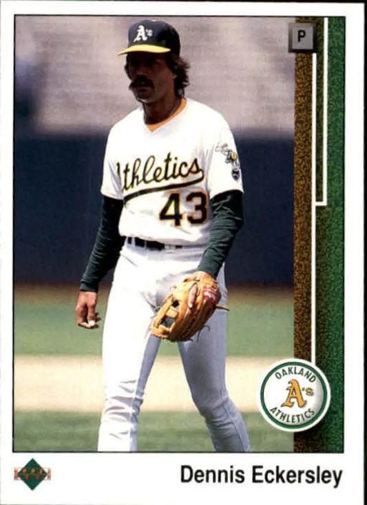 Dennis Eckersley in Oakland Athletics uniform with glove for Upper Deck baseball card