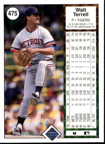 Walt Terrell 1989 Upper Deck baseball card featuring Detroit Tigers pitcher in uniform