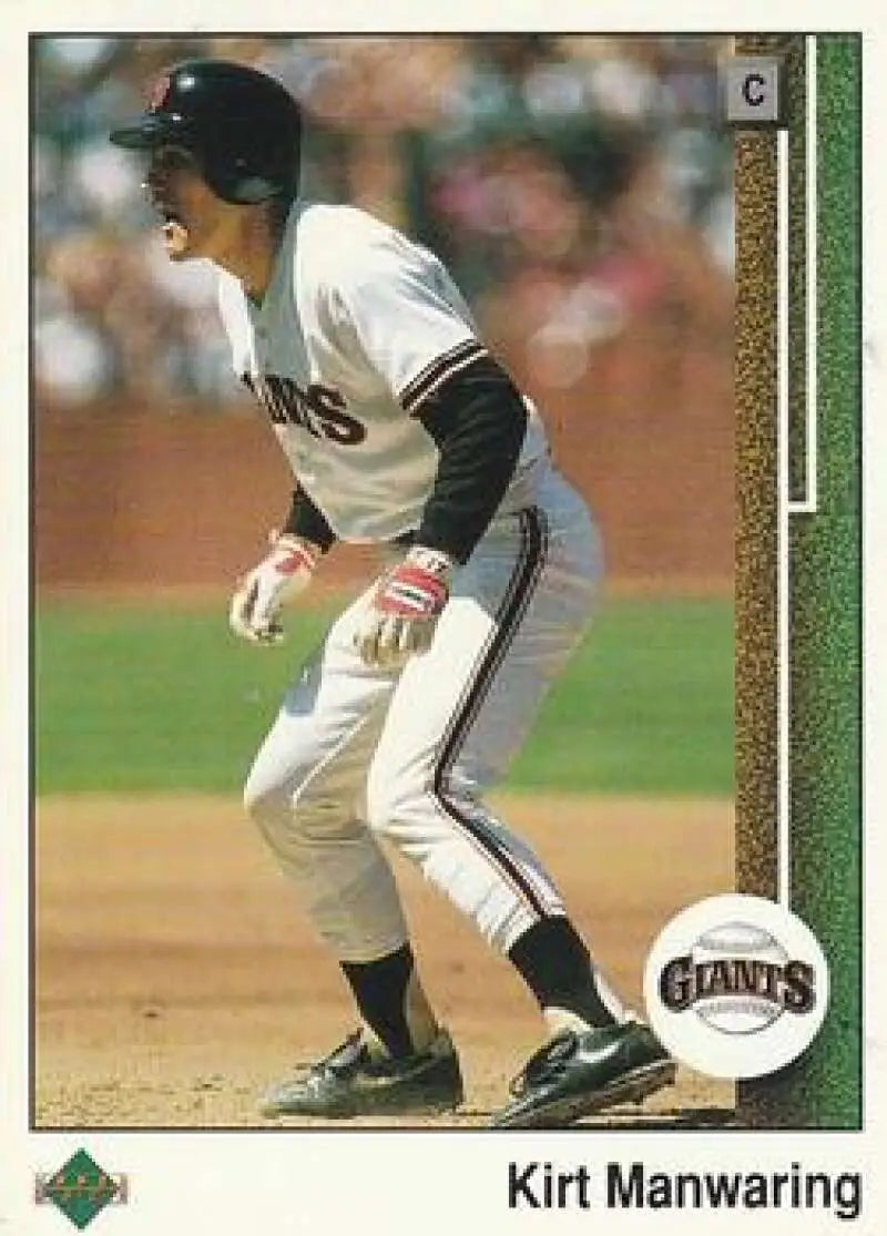 Baseball player Kirt Manwaring in San Francisco Giants uniform taking batting stance