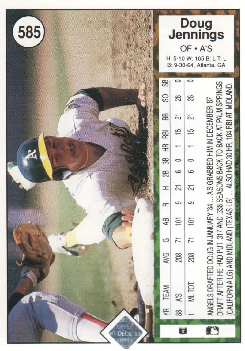 Baseball card of Doug Jennings in white uniform for Oakland Athletics Upper Deck