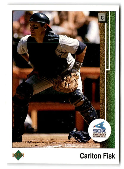 Carlton Fisk 1989 Upper Deck #609 baseball trading card displayed in a collection