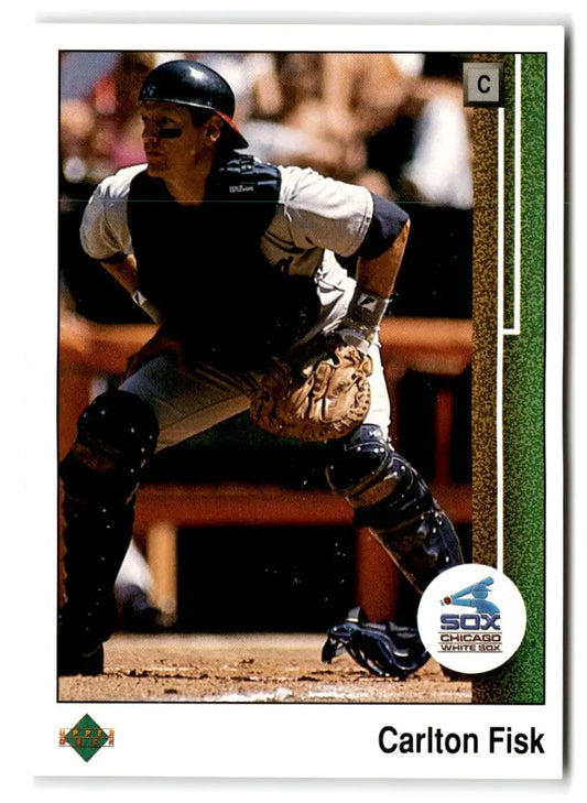 Carlton Fisk 1989 Upper Deck #609 baseball trading card displayed in a collection