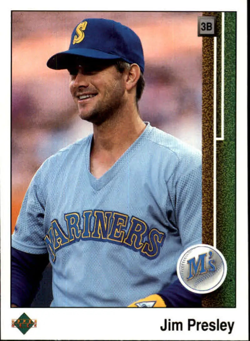 Jim Presley in Seattle Mariners powder blue uniform on Upper Deck baseball card