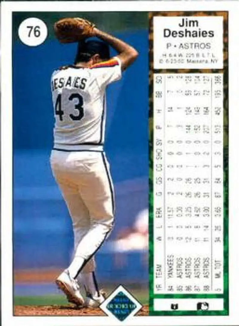 Baseball card of Jim Deshaies in white uniform throwing for Houston Astros Upper Deck