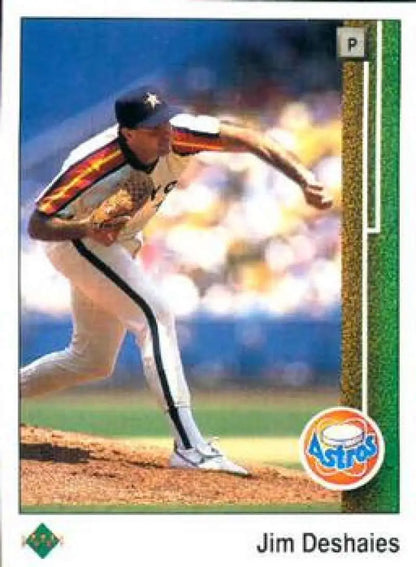 Houston Astros pitcher Jim Deshaies mid-delivery on 1989 Upper Deck baseball card