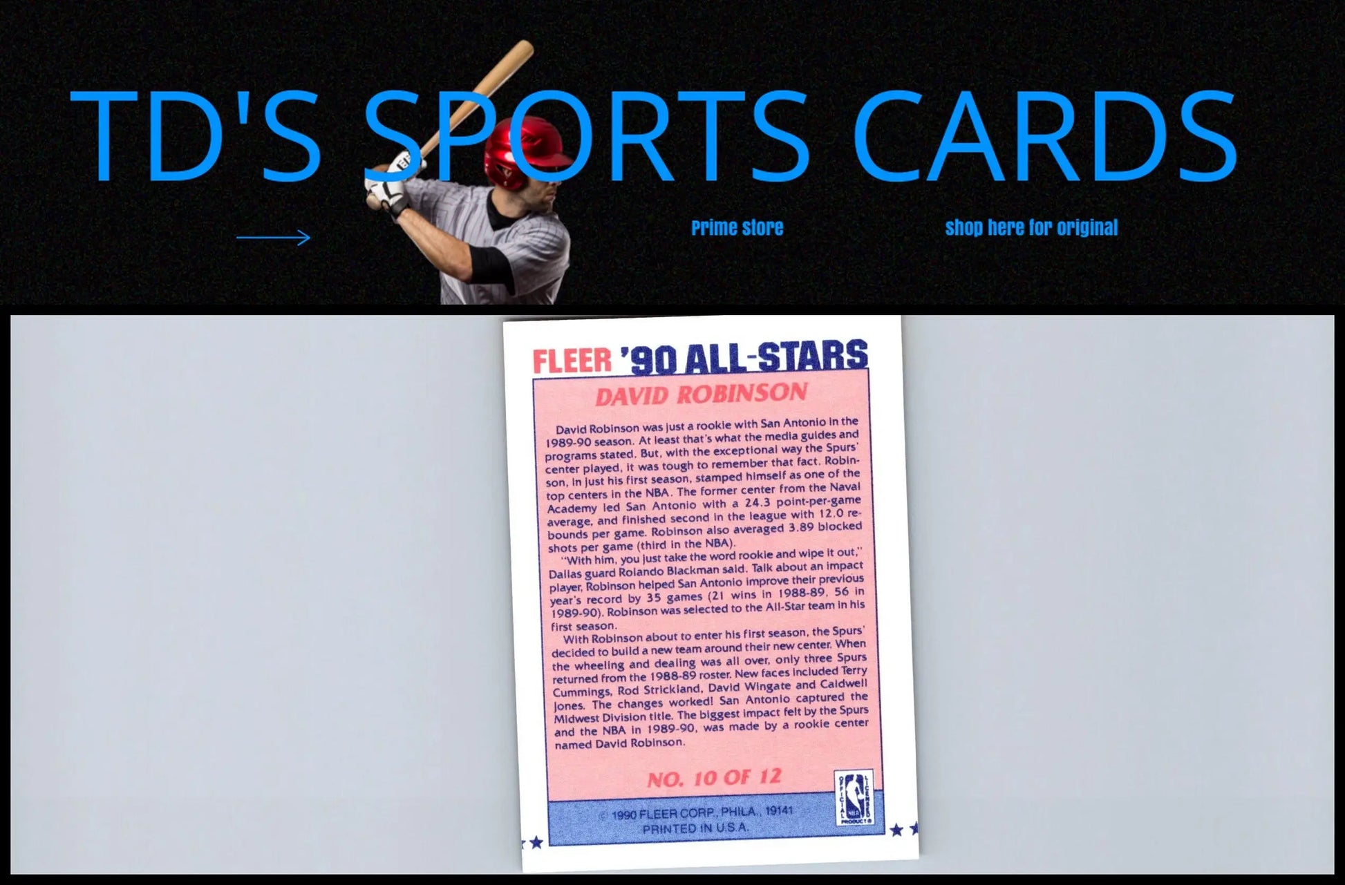 David Robinson Fleer 90 All-Stars trading card from the 1990-91 collection