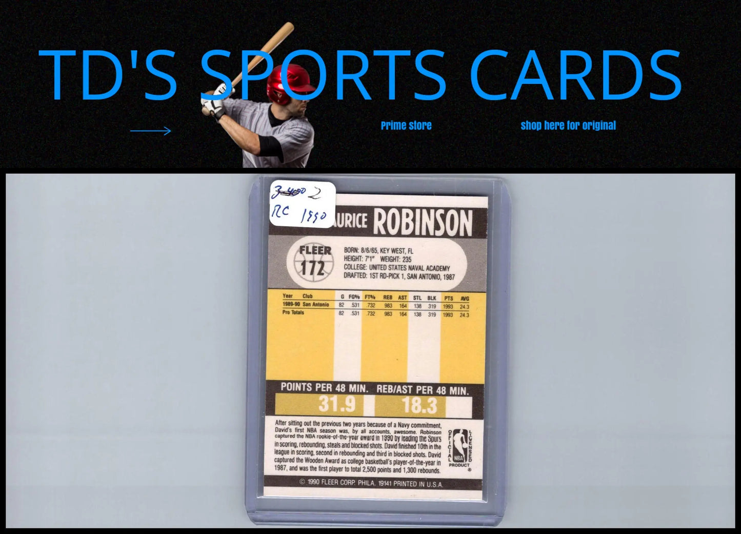 Maurice Robinson Fleer basketball card from 1990-91 David Robinson trading cards collection