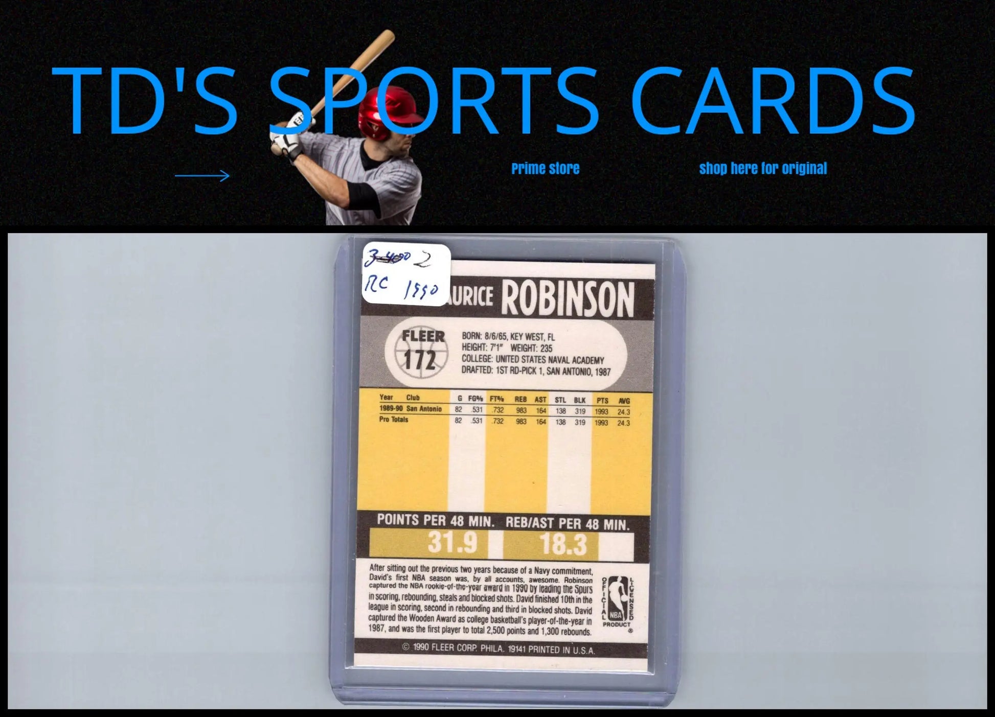 Maurice Robinson Fleer basketball card from 1990-91 David Robinson trading cards collection