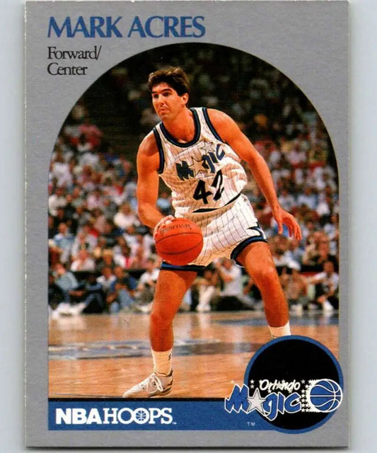 Mark Acres Orlando Magic basketball card in white uniform number 41 from 1990-91 Hoops
