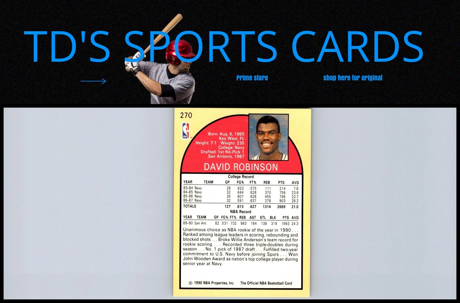 1990-91 Hoops #270 David Robinson trading card featuring the basketball star