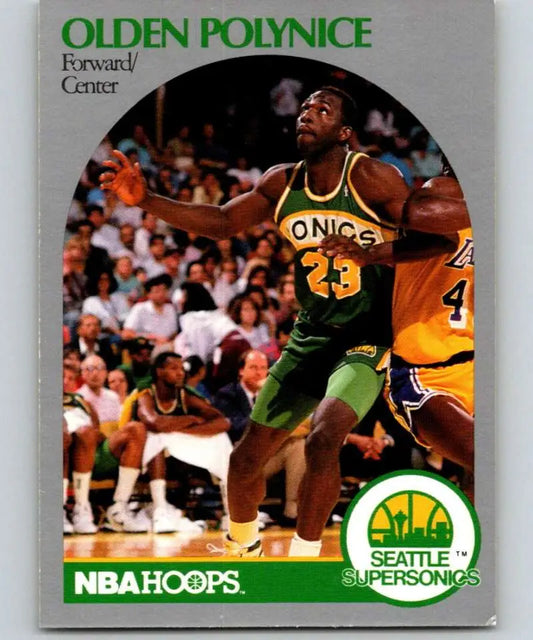 NBA Hoops basketball card of Olden Polynice wearing #20 for Seattle SuperSonics