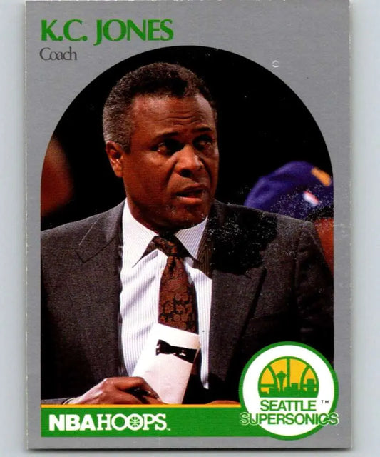 Basketball card of K.C. Jones in a dark suit for Seattle SuperSonics memorabilia