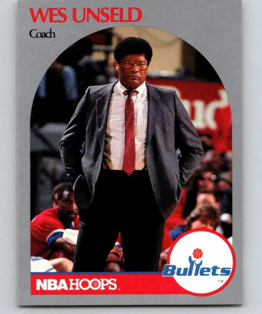 Wes Unseld 1990-91 Hoops basketball card featuring Washington Bullets coach in gray suit