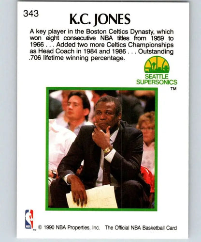 1990-91 Hoops #343 K.C. Jones Seattle SuperSonics Basketball Card featuring a coach