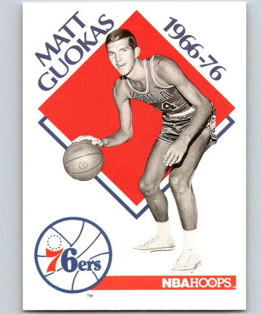 Vintage NBA Hoops basketball card of Matt Guokas dribbling for Orlando Magic