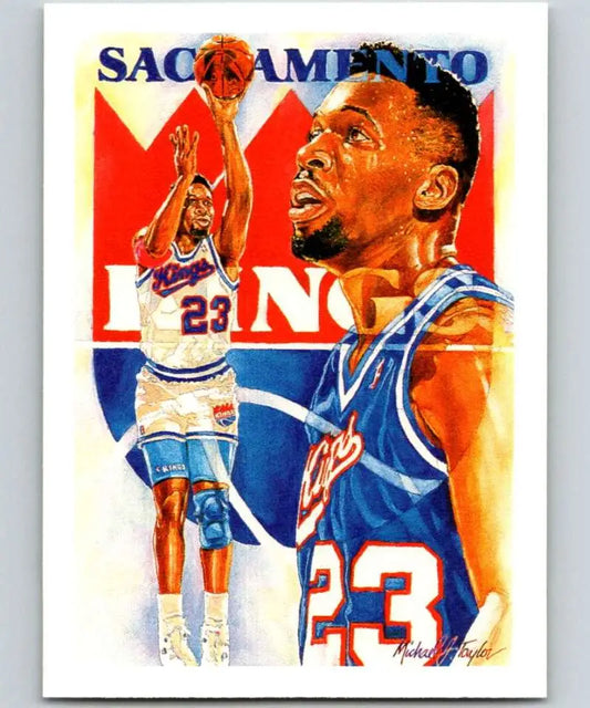 Artistic illustration of Wayman Tisdale in Sacramento Kings uniform for basketball card