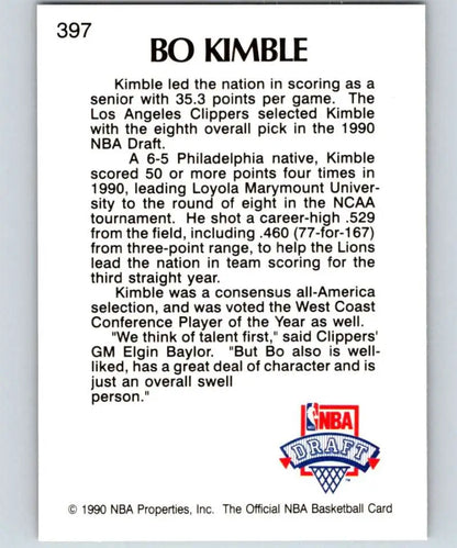 NBA basketball draft card with logo featuring Los Angeles Clippers Bo Kimble Rookie Card