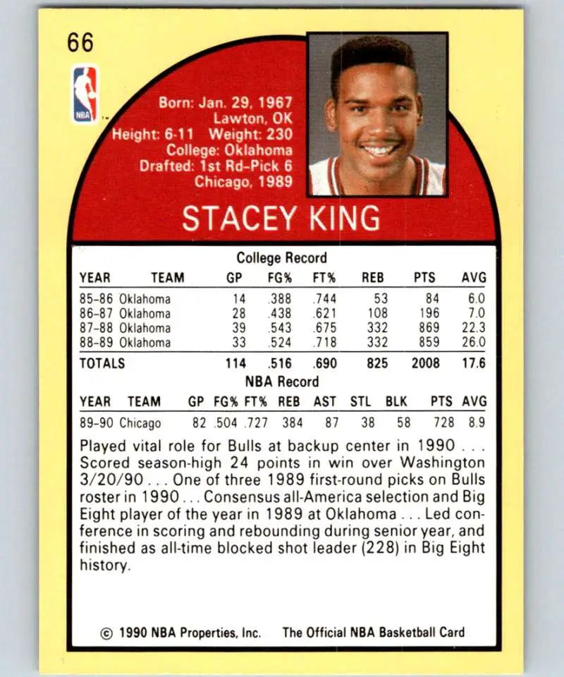 1990-91 Hoops Stacey King Rookie Chicago Bulls Basketball Card in excellent condition