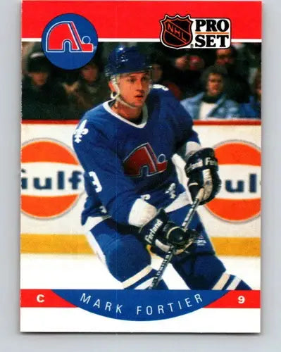 Original gloss Mark Fortier hockey card from 1990-91 Pro Set featuring Simply Sandoval error