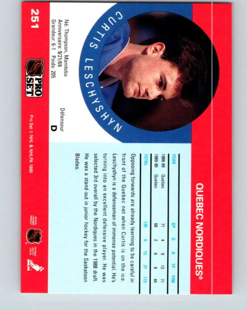 1990-91 Pro Set #251 Curtis Leschyshyn NM-MT RC Rookie Maple Leafs - Trading Cards