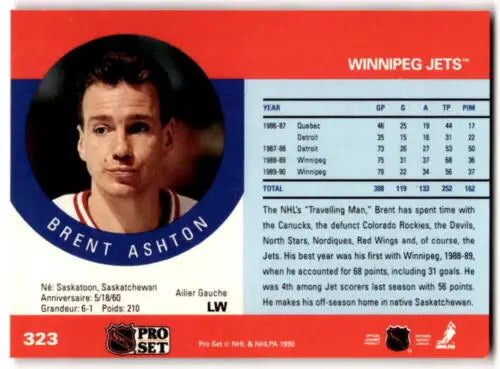 Brent Ashton hockey card from 1990-91 Pro Set featuring original gloss and Near Mint condition