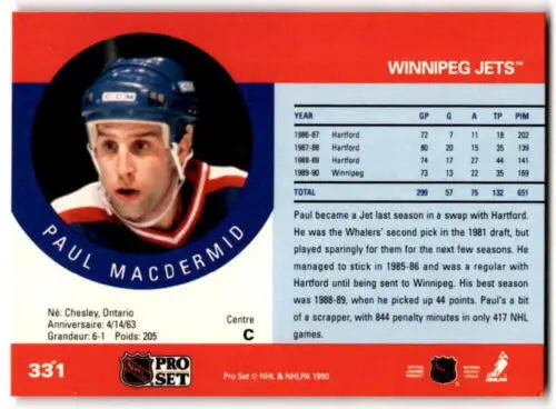 Original gloss 1990-91 Pro Set #331 Paul MacDermid hockey card for sale