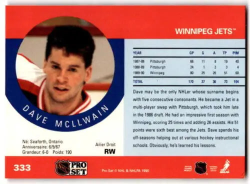 Dave McIlwain 1990-91 Pro Set #333 hockey card in original gloss condition